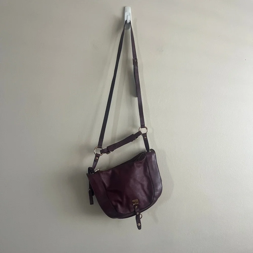 Kooba Burgundy Leather Saddle Bag Flap Crossbody Gold Hardware Convertible Strap